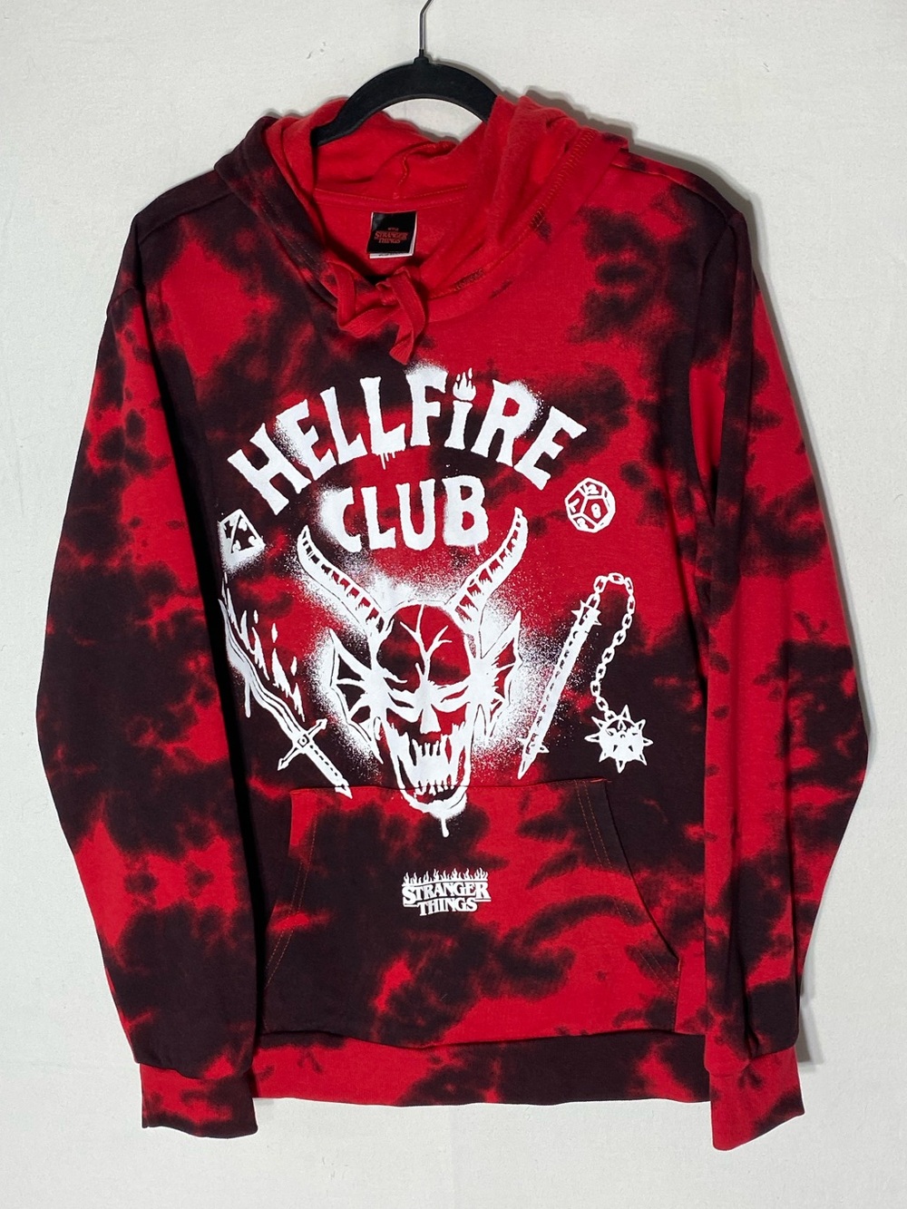 Stranger Things Hellfire Club Red Black Tie Dye Hoodie Sweatshirt Size M NWOT